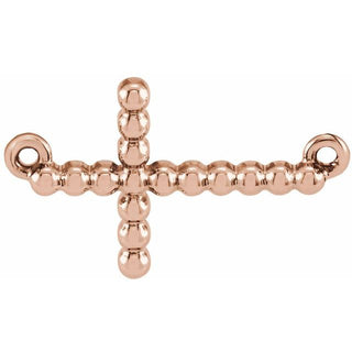 14K Rose 15.6x9.4 mm Sideways Beaded Cross Necklace Center