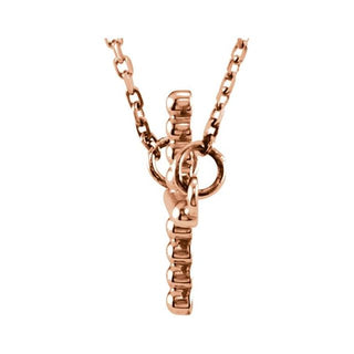 14K Rose 19.5x12.1 mm Sideways Beaded Cross 16.5" Necklace
