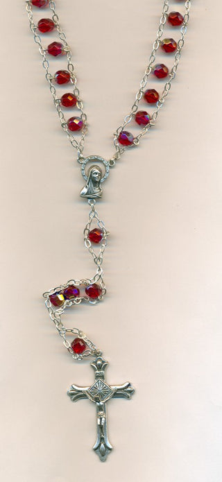 6mm Glass Ladder Rosary Red