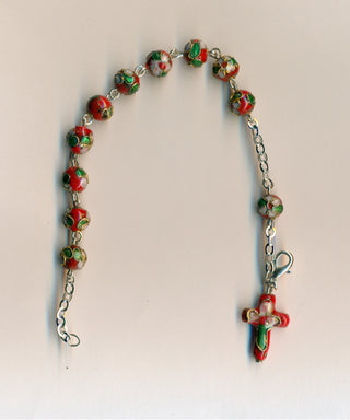 3-Pack - Red Genuine Cloisonne Bracelet with Cloisonne Cross