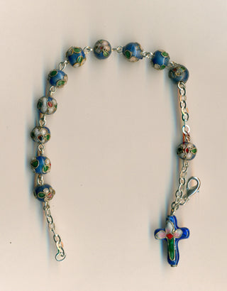 3-Pack - Light Blue Genuine Cloisonne Bracelet with Cloisonne Cross