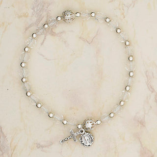 4-Pack - Italian Glass Stretch Rosary Bracelet - Clear