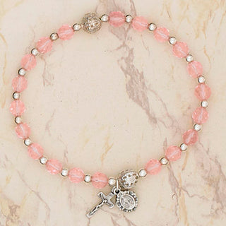 4-Pack - Italian Glass Stretch Rosary Bracelet -Rose