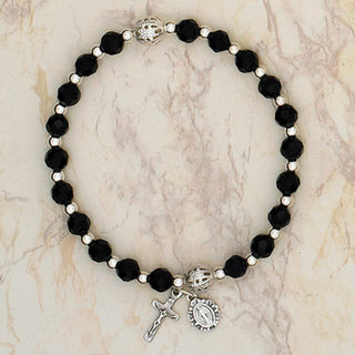 4-Pack - Italian Glass Stretch Rosary Bracelet - Black