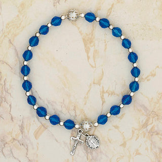 4-Pack - Italian Glass Stretch Rosary Bracelet - Blue