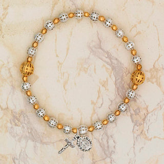 4-Pack - Italian Glass Stretch Rosary Bracelet - 2 Toned Gold /Silver