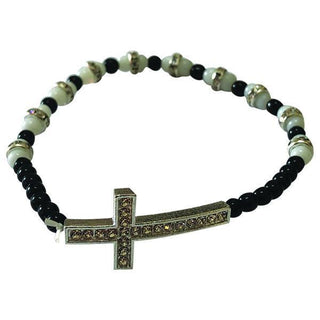 Black and White Stretch Bracelet with Crystal Cross 4-pack