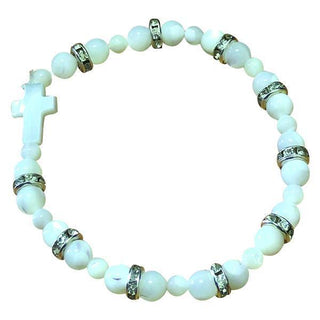 Mother of Pearl Cross Stretch Bracelet with Crystals 4-pack