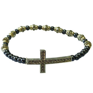 Blue and White Stretch Bracelet with Crystal Cross 4-pack