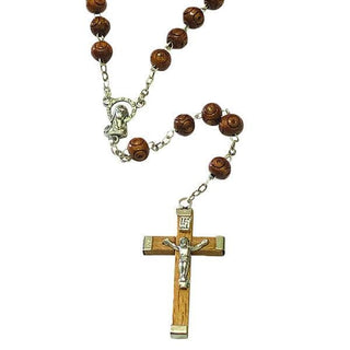 Wooden Rosary with Light Brown Wooden Crucifix - Round Light Wood Beads