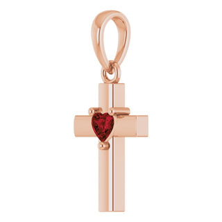 14K Rose Natural Mozambique Garnet Heart Cross Pendant
