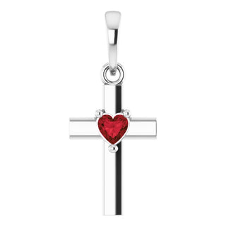 Platinum Natural Mozambique Garnet Heart Cross Pendant
