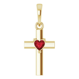 14K Yellow Natural Mozambique Garnet Heart Cross Pendant
