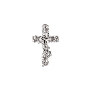 14K White 27x17.25 mm Floral-Inspired Cross Pendant
