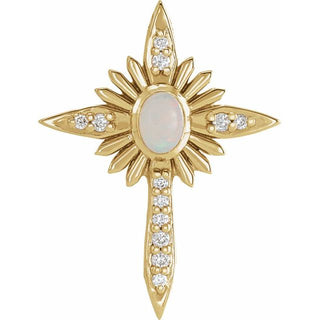 14K Yellow Natural White Opal & .06 CTW Natural Diamond Nativity Cross Pendant