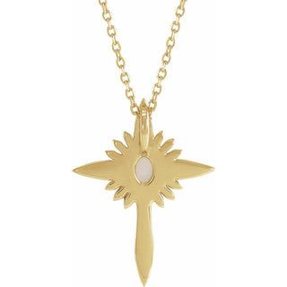14K Yellow Natural White Opal & .06 CTW Natural Diamond Nativity Cross 16-18" Necklace