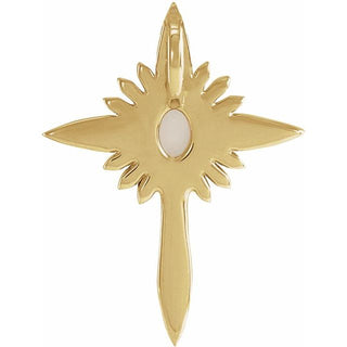 14K Yellow Natural White Opal & .06 CTW Natural Diamond Nativity Cross Pendant