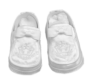 Baptism Satin Loafer with Embroidered Crest - SALE