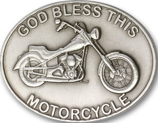 Silver Finish God Bless This Motorcycle Visor Clip