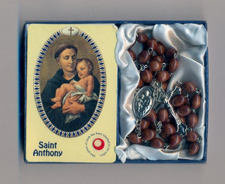 Wood Rosary with Center of St Anthony and third class relic