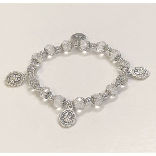 4-pack - Clear Glass Stretch Bracelet With First Communion Charms