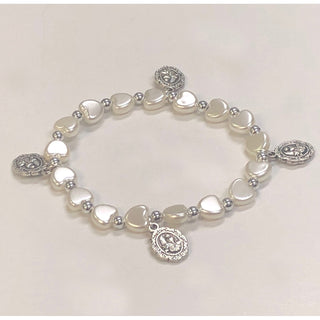4-pack - Faux Pearl Stretch Bracelet With Heart Shaped Beads