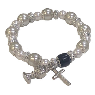 4-pack - Faux Pearl Stretch Bracelet With Chalice & Cross