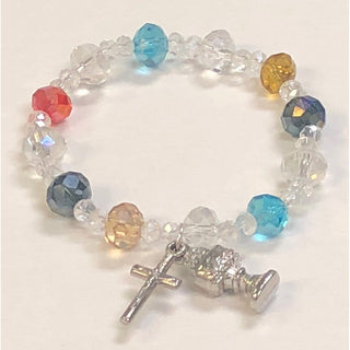 4-pack - Multi Color Crystal Stretch Bracelet With Chalice & Cross