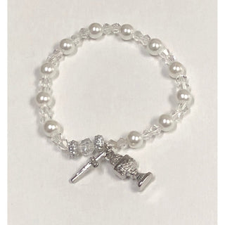 4-pack - Faux Pearl Stretch Bracelet With Chalice And Cross