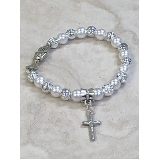 4-pack - Communion Imitation Freshwater Pearl Stretch Bracelet With Cross