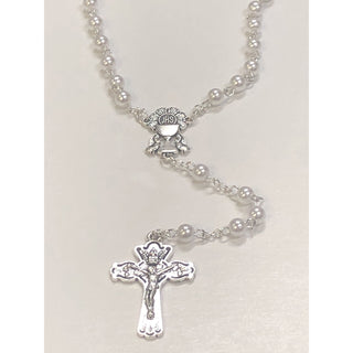 6mm First Communion Faux Pearl Glass Rosary With Silver Toned Chalice Center