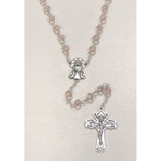 6mm First Communion Pink Glass Rosary With Silver Toned Chalice Center
