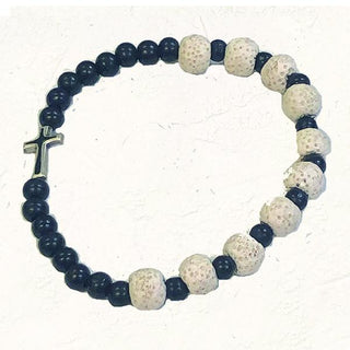 Black and White Stretch Bracelet with Cross 4-pack