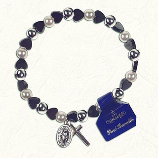 Heart shaped Hematite and Faux Pearl Stretch Bracelet 4-pack