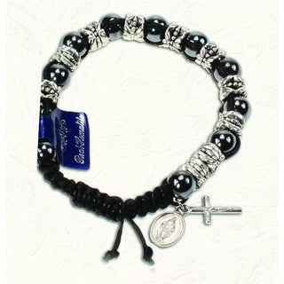 Black Slip knot Bracelet with Hematite and Silver Beads 4-pack