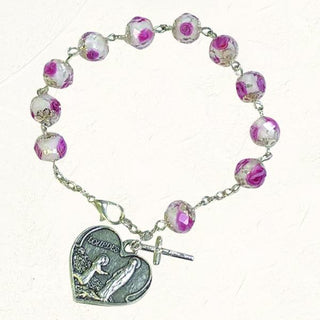 White/Rose Bead Bracelet with Genuine Lourdes Water