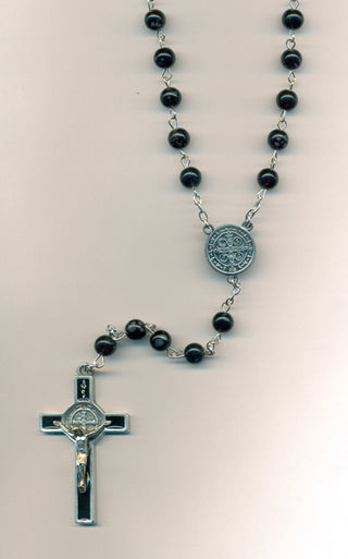 7mm Black Glass St Benedict Rosary (Boxed)