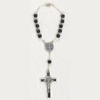7mm Black Glass St Benedict Auto Rosary