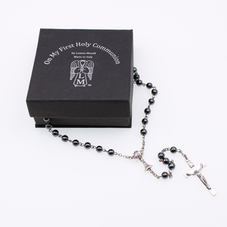 Premium Black First Holy Communion Rosary with Chalice Center and Crucifix
