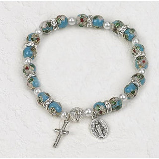 4-pack - Turquoise Cloisonne Stretch Bracelet with Strass Crystals