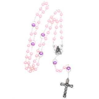 Pink Faux Pearl Rosary - Mary Center & Oval Our Father Bead