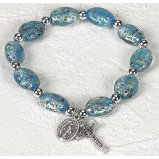 4-pack - 14 mm Imitation Murano Glass Oval Bracelet- Light Blue