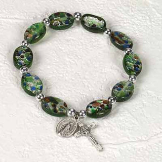 Green Oval Murano Glass Rosary Bracelet