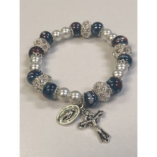 4-pack - 6 MM Faux Pearl and Imitation Dark Blue and Red Marble Beads Bracelet