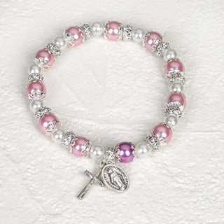 4-pack - Pink Rosary Bracelet with Pearl
