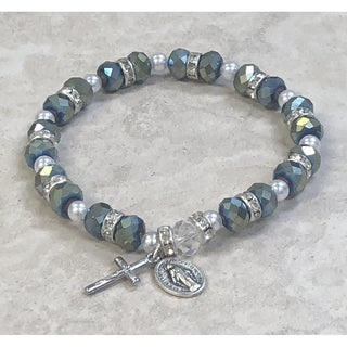 4-pack - Smoke Sparkle Bead Rosary Bracelet With Strass Crystals Miraculous Medal And Crucifix