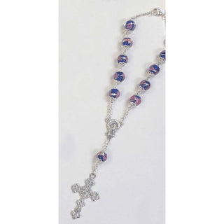 3-pack - Dark Blue Auto Rosary with 10 mm Crystal Beads and Rose Petal Painted on Each Bead