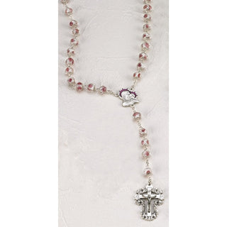 Rose Crystal Rose 8mm Rosary with Hand Painted Rose