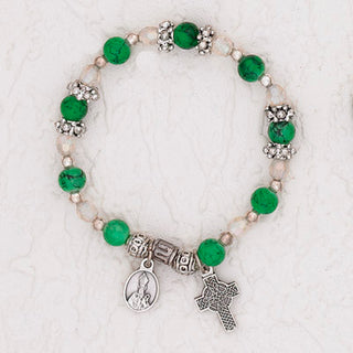 3-Pack - Green Stretch Bracelet with Pendant of St Patrick and Celtic Cross Charm