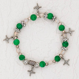 3-Pack - Green Stretch Bracelet with series of St Brigid's Cross Charms